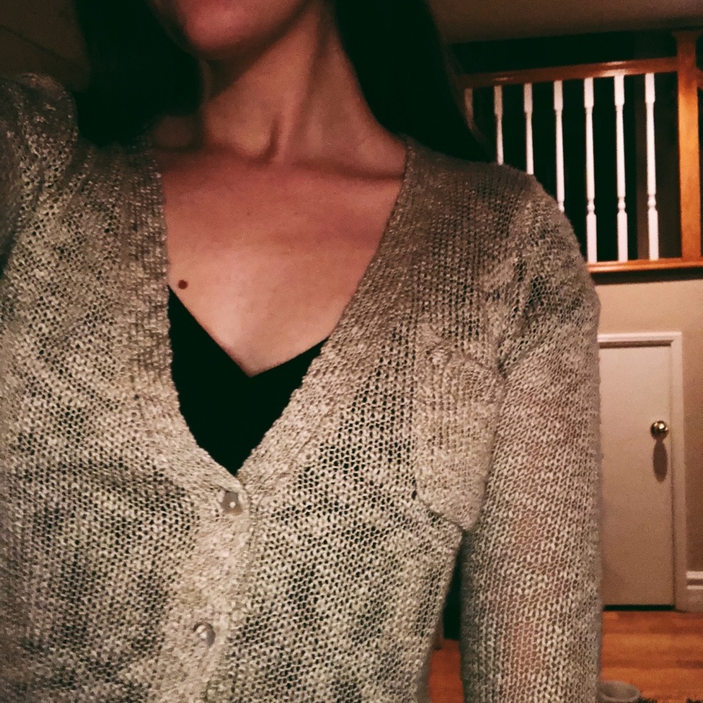 Tan V-Neck Button Up Sweater